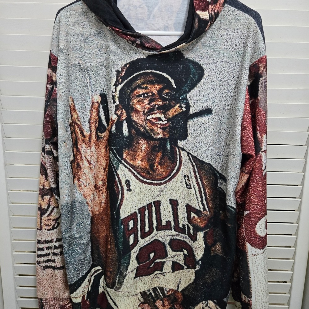 Michael Jordan Chicago Bulls Woven Tapestry Hoodie All Over Print Mens XL